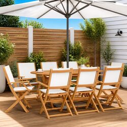 8 Folding Garden Chairs with Acacia Wood and Fabric