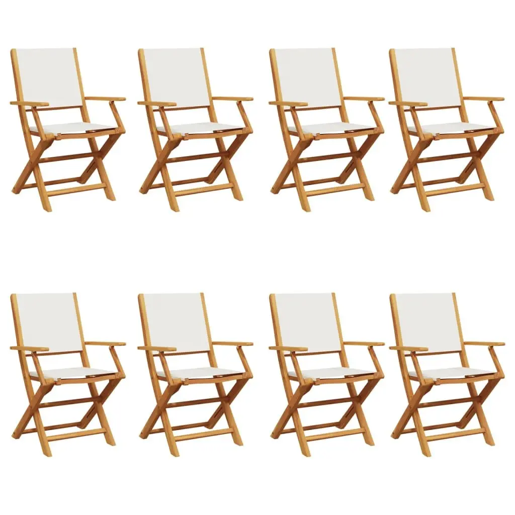 Folding Garden Chairs Set 8 Piece Outdoor Patio White Fabric Wooden