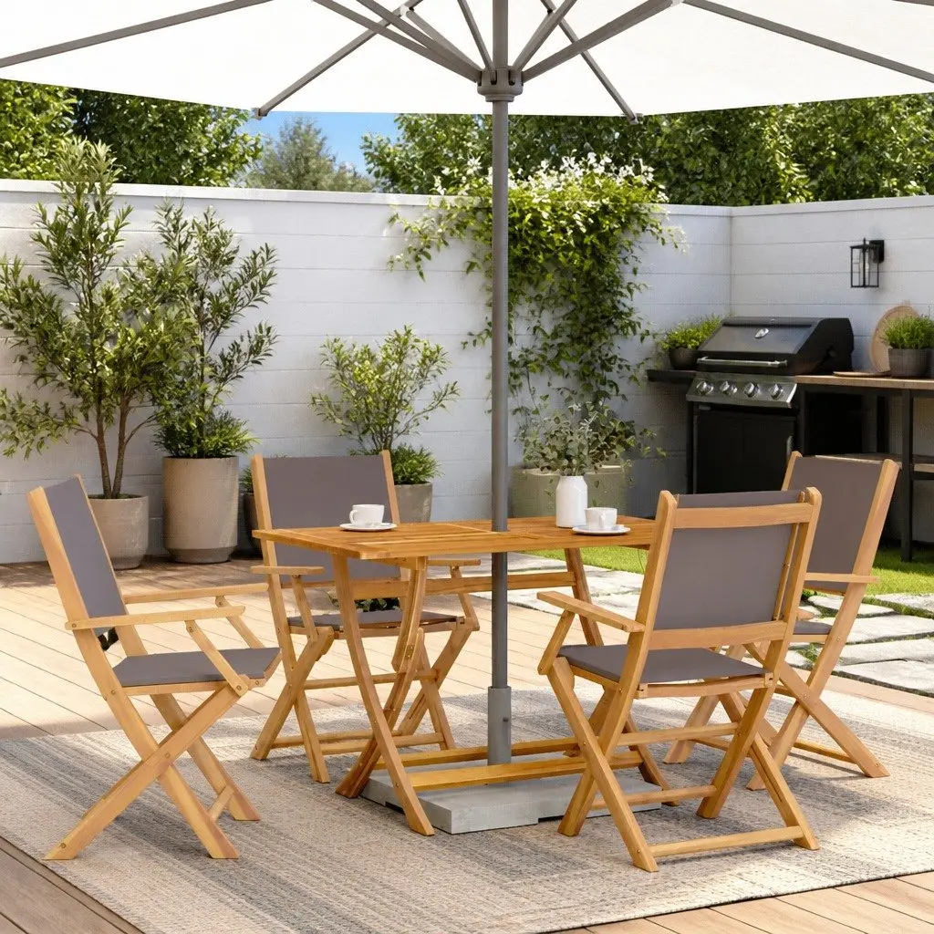 Folding Garden Chairs Outdoor Seating Acacia Wood Anthracite Fabric 4 Piece