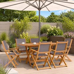 8-Piece Folding Garden Chair Set: Acacia Wood, Anthracite