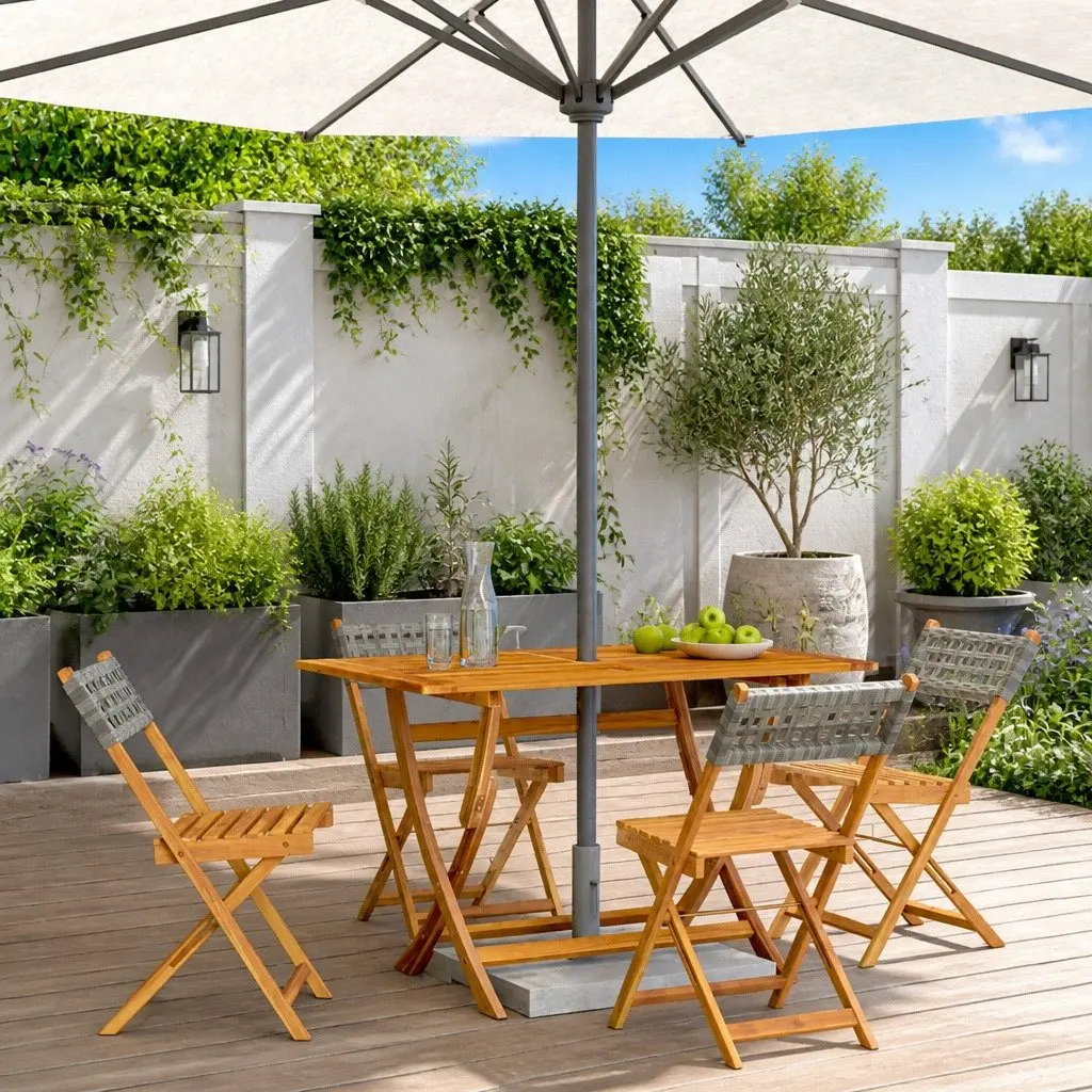 Folding Garden Chairs Set 4 Piece Outdoor Patio Grey PE Rattan Wood
