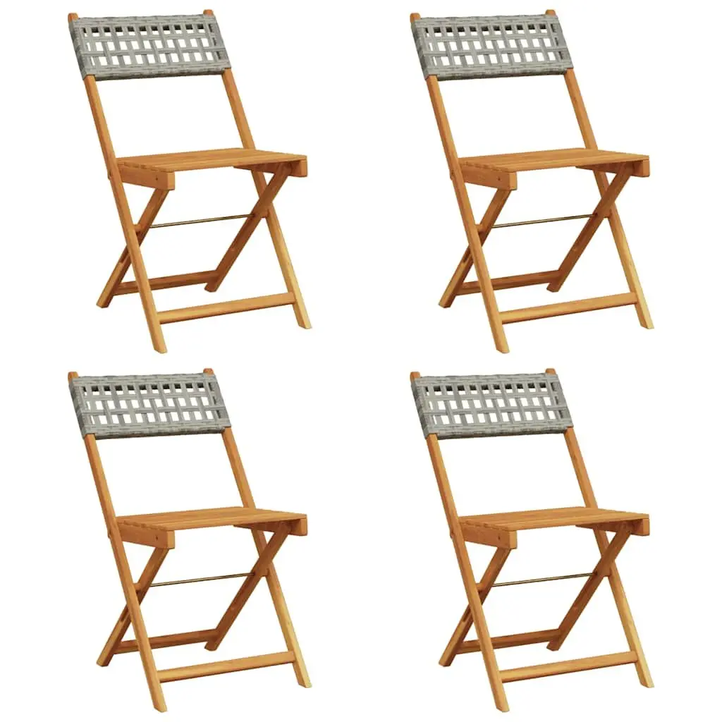 Folding Garden Chairs Set 4 Piece Outdoor Patio Grey PE Rattan Wood