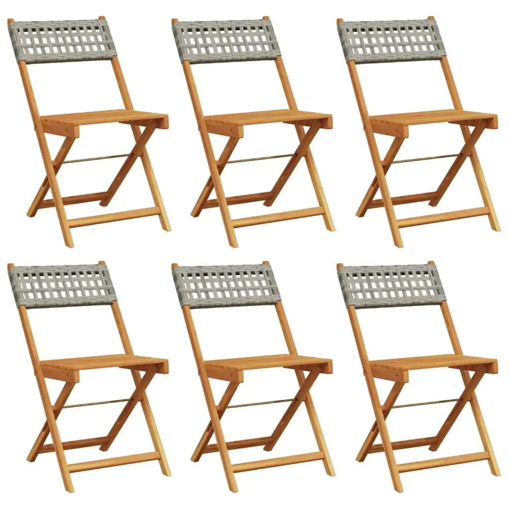 Set of 6 Grey Folding Outdoor Chairs with Wooden Armrests for Garden and Patio Relaxation