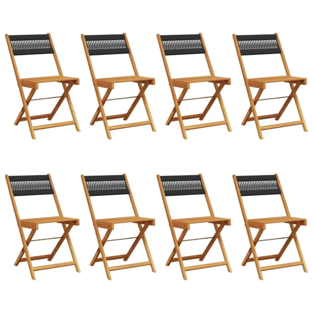 Folding Garden Chairs Set of 8 Outdoor Black Solid Acacia Wood Patio Seating