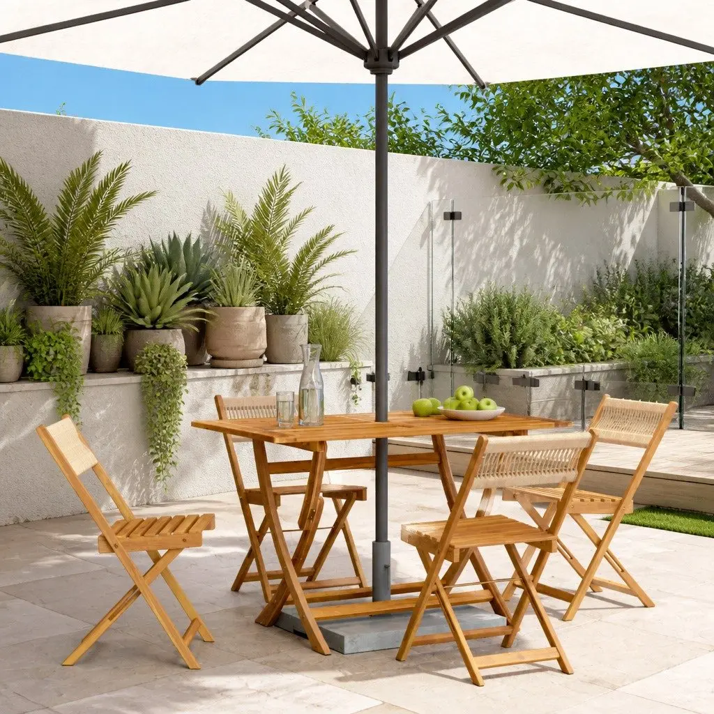 Folding Garden Chairs 4 pcs Beige Outdoor Seating Portable Patio Furniture Set