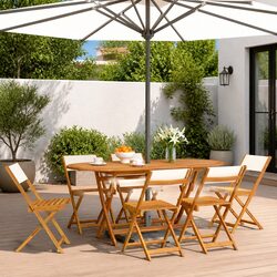 Folding Garden Chairs Set of 6 - Acacia Wood & Fabric