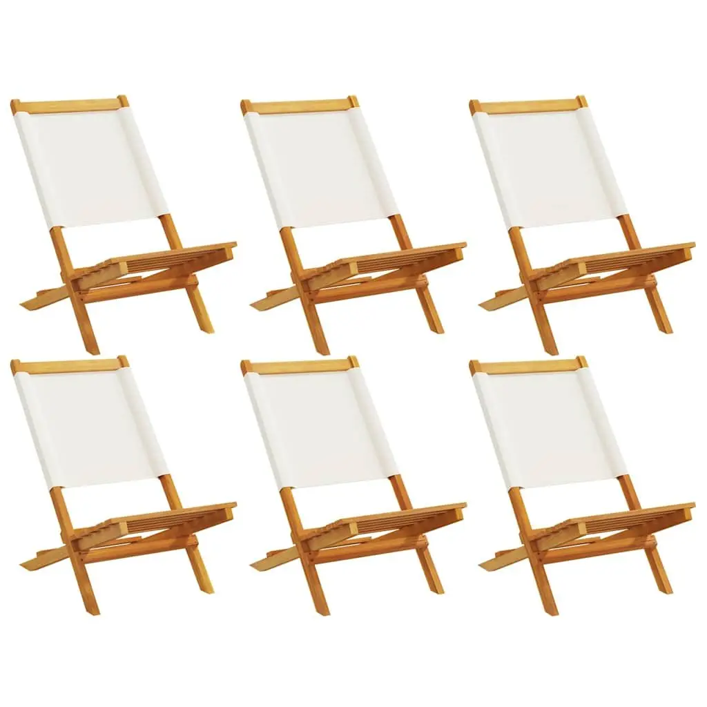 Folding Garden Chairs Outdoor Seating 6 Piece Set White Fabric Wood