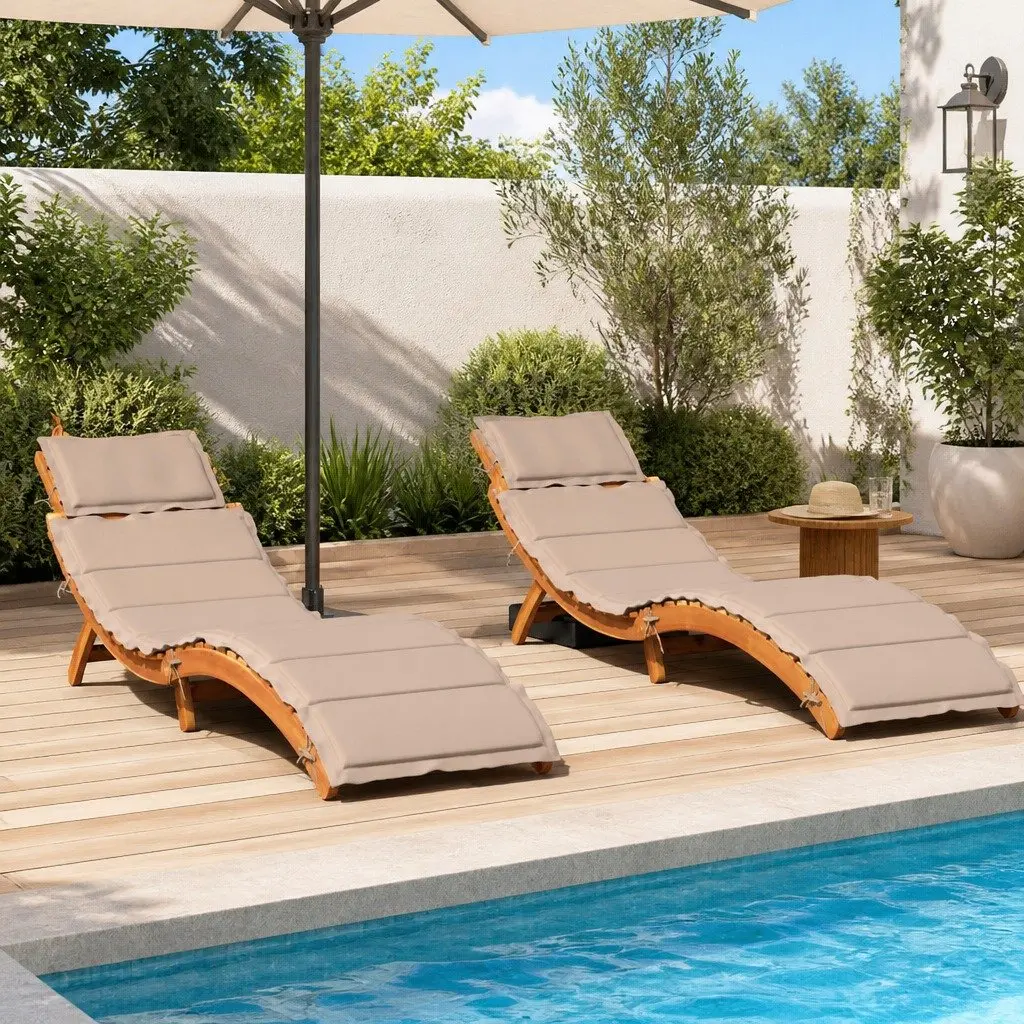 Sun Loungers with Cushions 2 pcs Taupe Solid Wood Foldable Garden Patio Outdoor