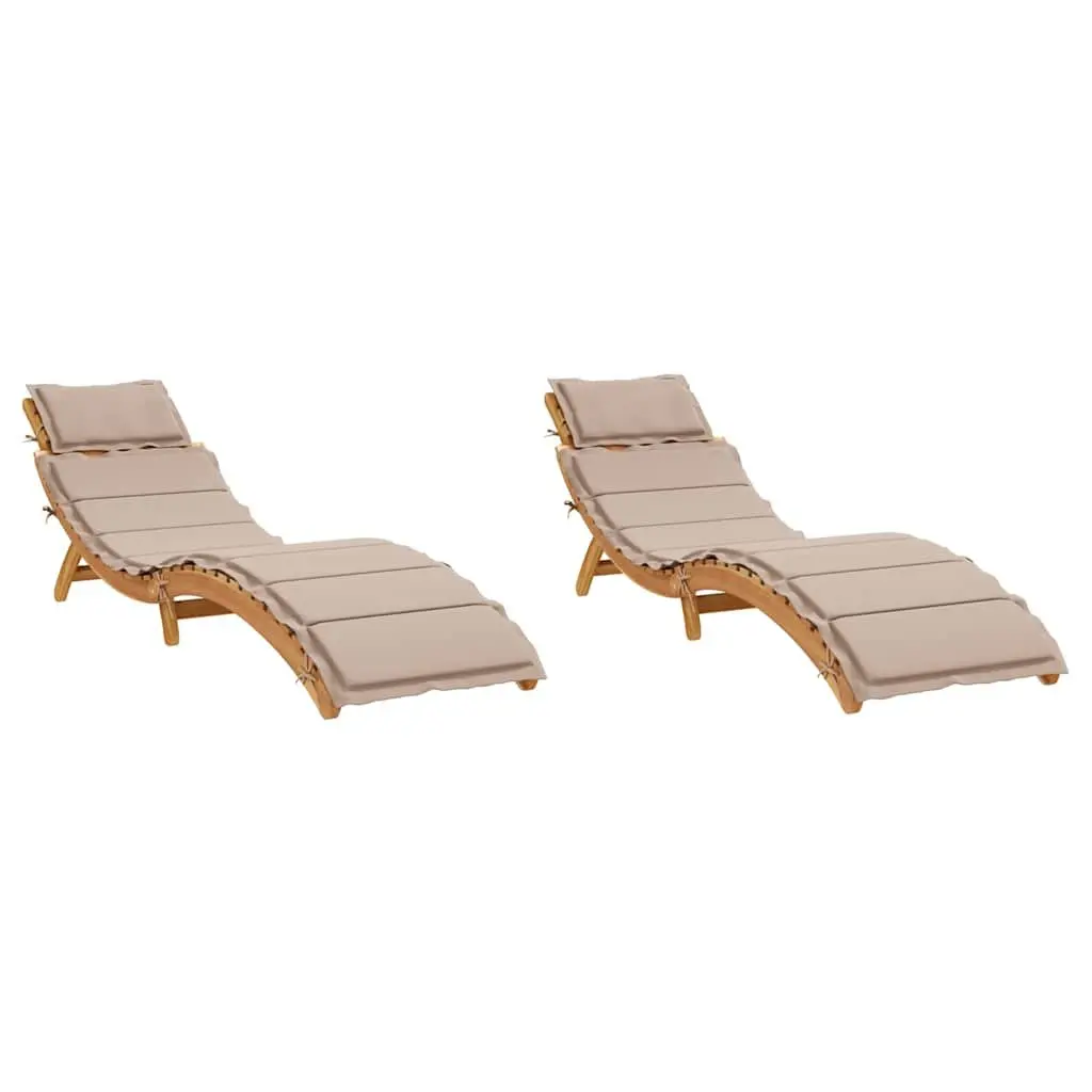 Sun Loungers with Cushions 2 pcs Taupe Solid Wood Foldable Garden Patio Outdoor