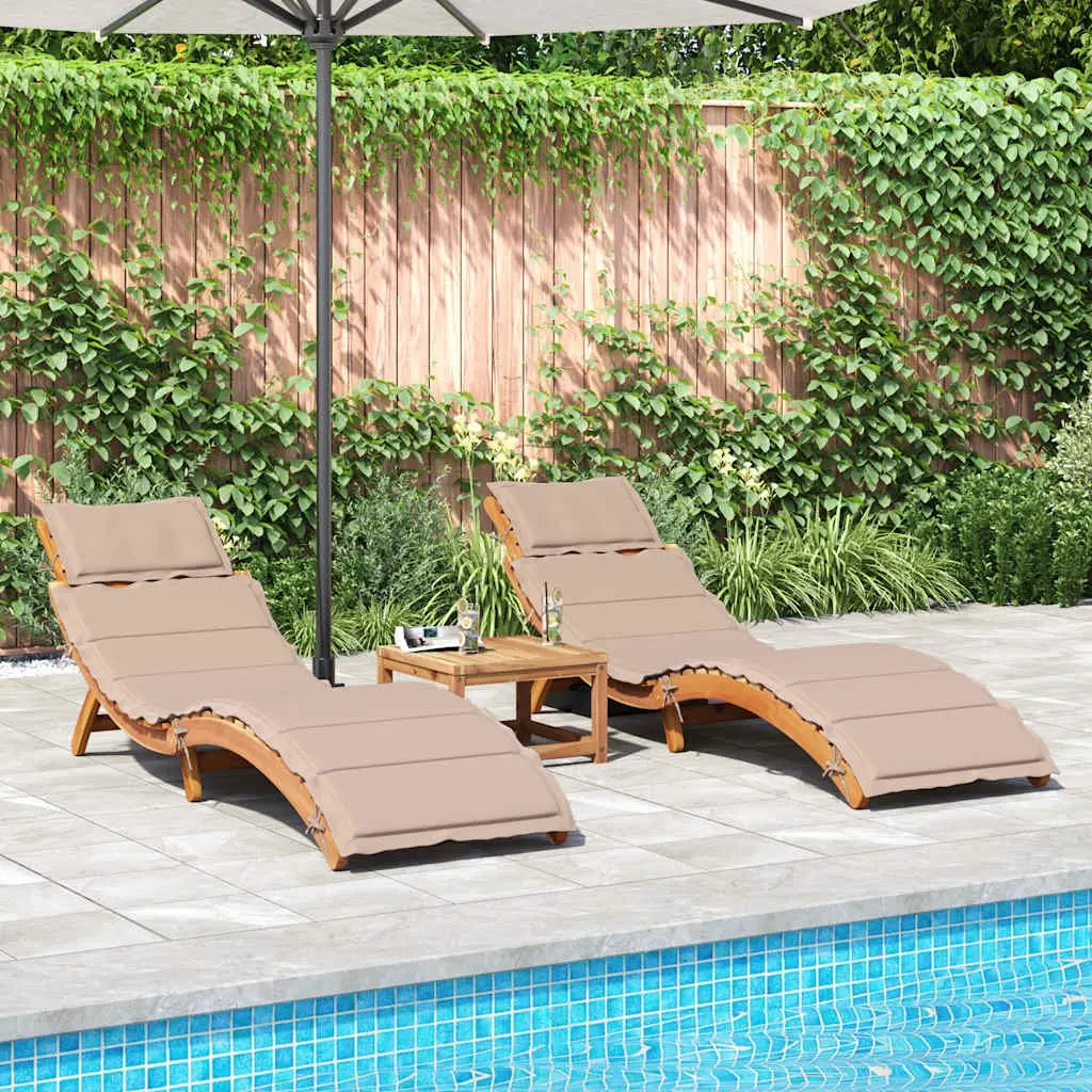 Sun Loungers with Cushions 2 pcs Taupe Solid Wood Foldable Garden Patio Outdoor