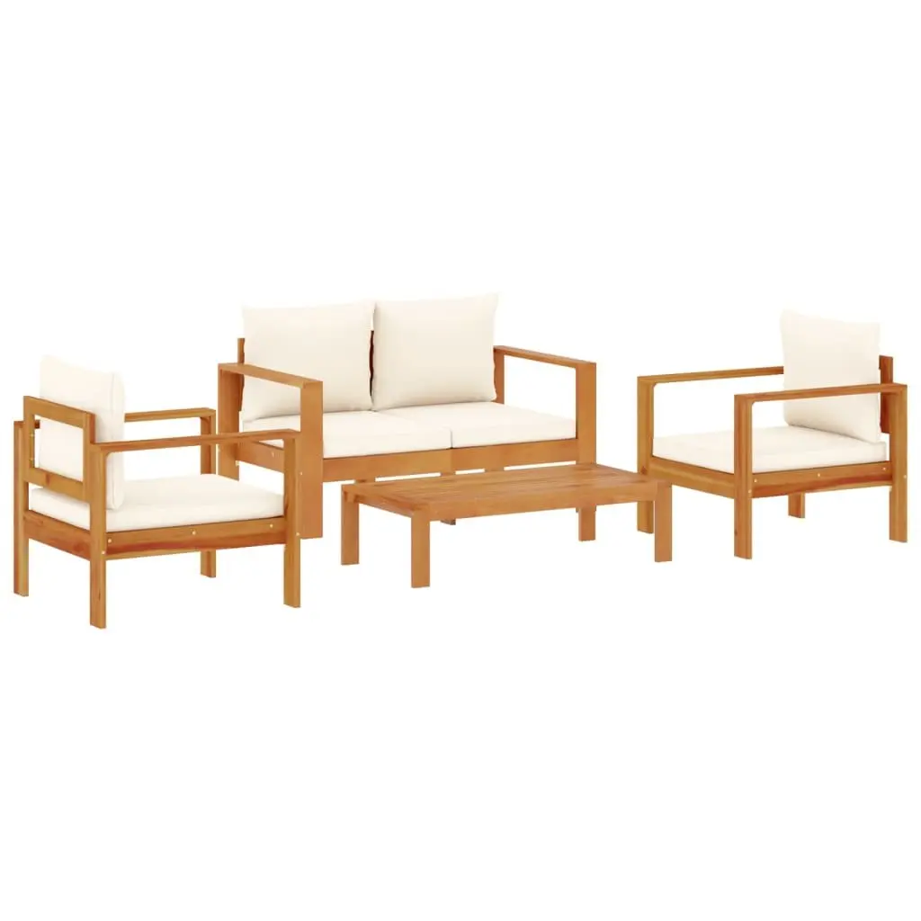 4 Piece Outdoor Sofa Set Modular Acacia Wood with Red Cushions for Patio Garden