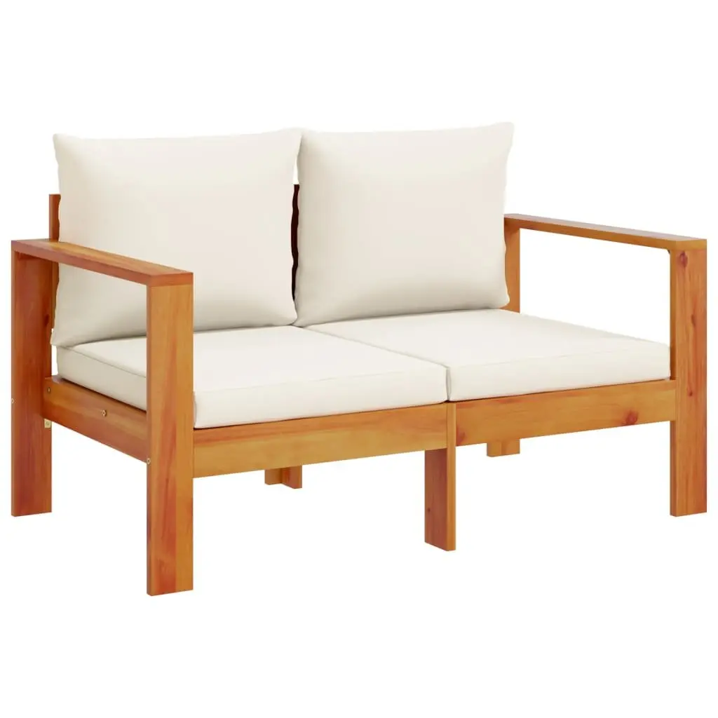 4 Piece Outdoor Sofa Set Modular Acacia Wood with Red Cushions for Patio Garden