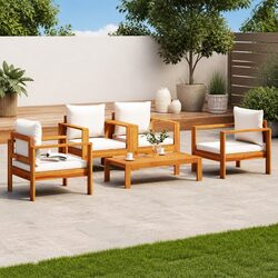 5-Piece Garden Sofa Set – Acacia Wood, Cushions Included