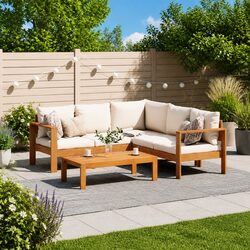 4-Piece Grey Garden Sofa Set - Acacia Wood Construction