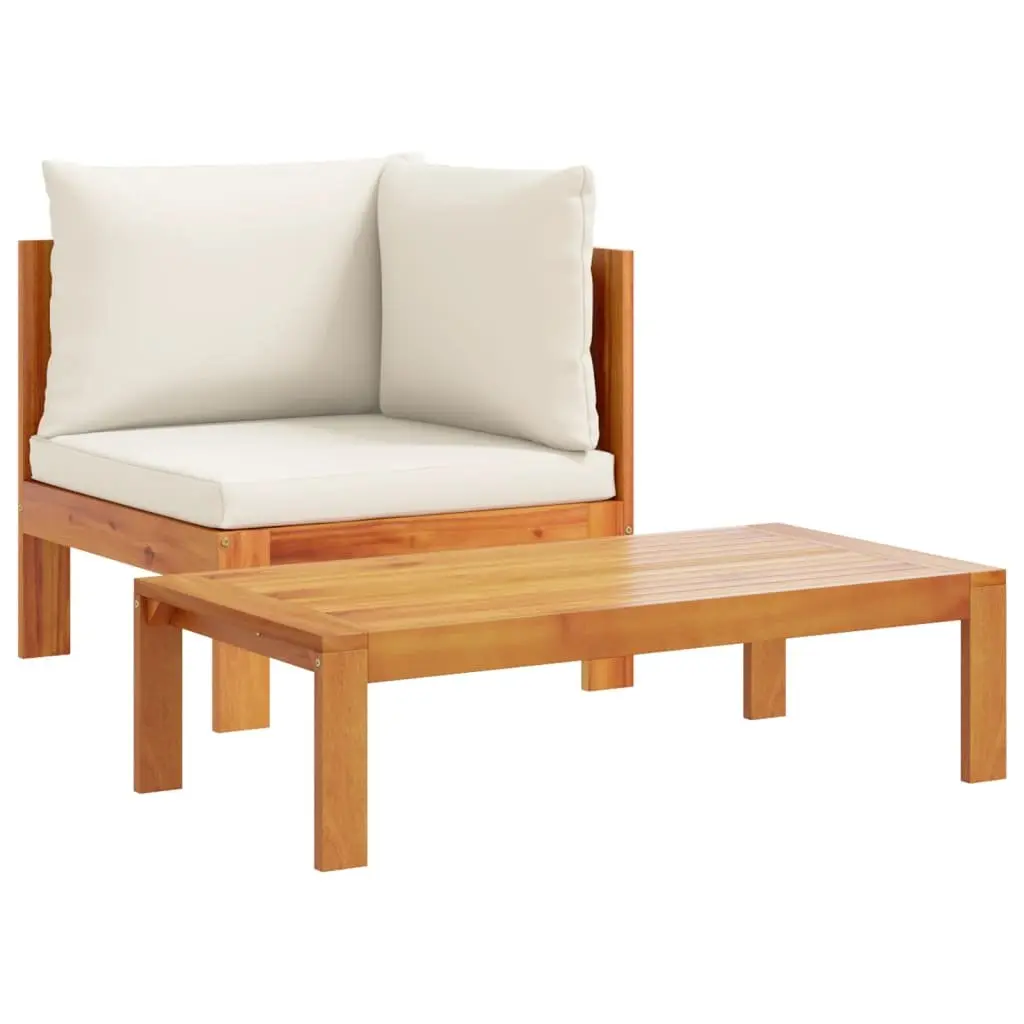 Outdoor Garden Sofa Set 5 Piece for Patio Cream Acacia Wood with Cushions