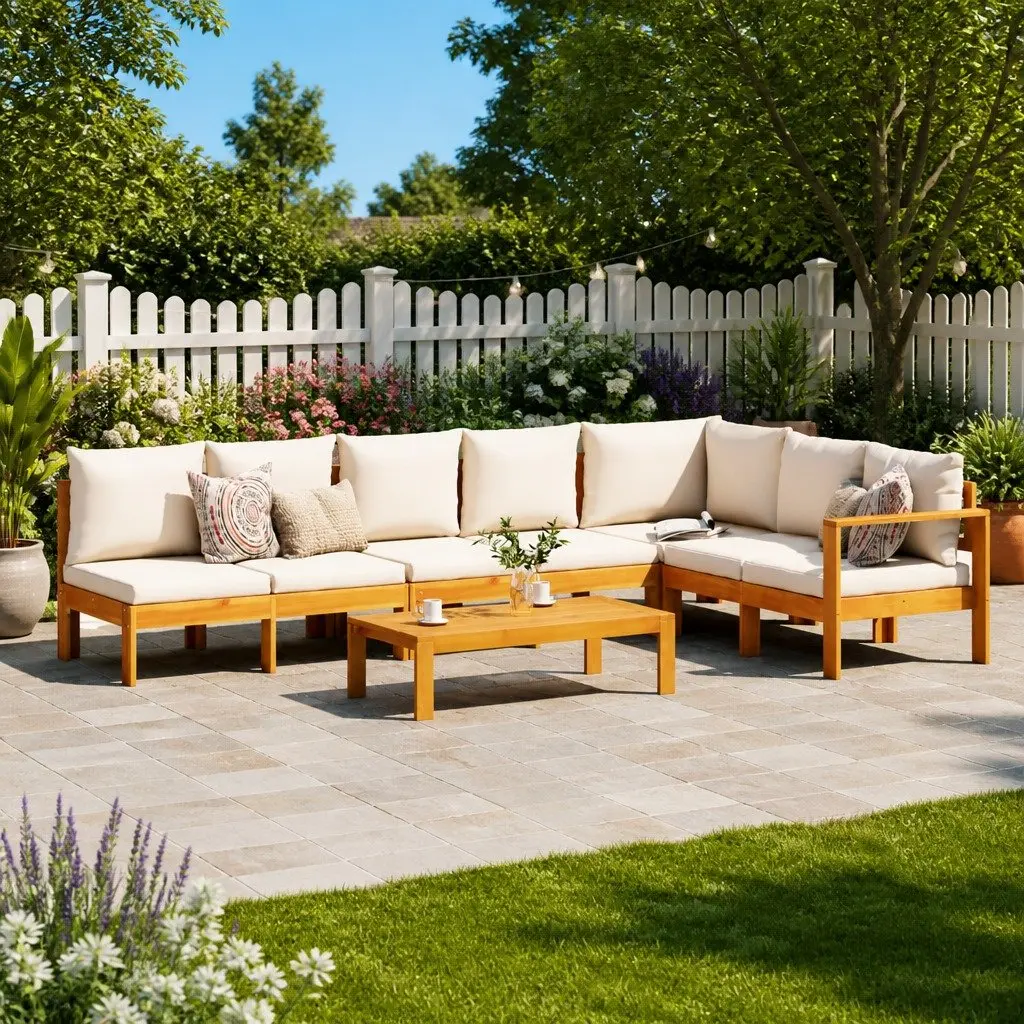 Garden Sofa Set 5 Piece Outdoor Furniture for Patio Cream Color