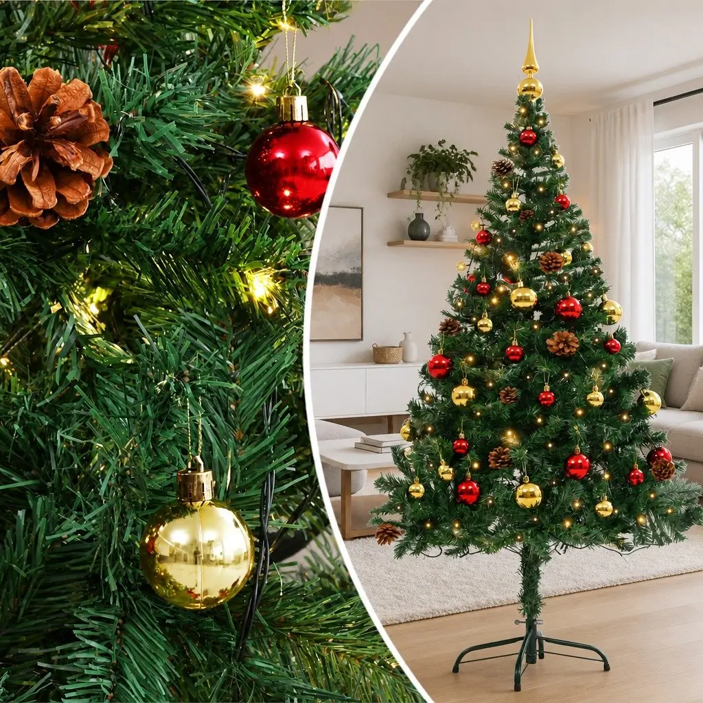 Artificial Christmas Tree Indoor Outdoor 150cm Green with LED Baubles