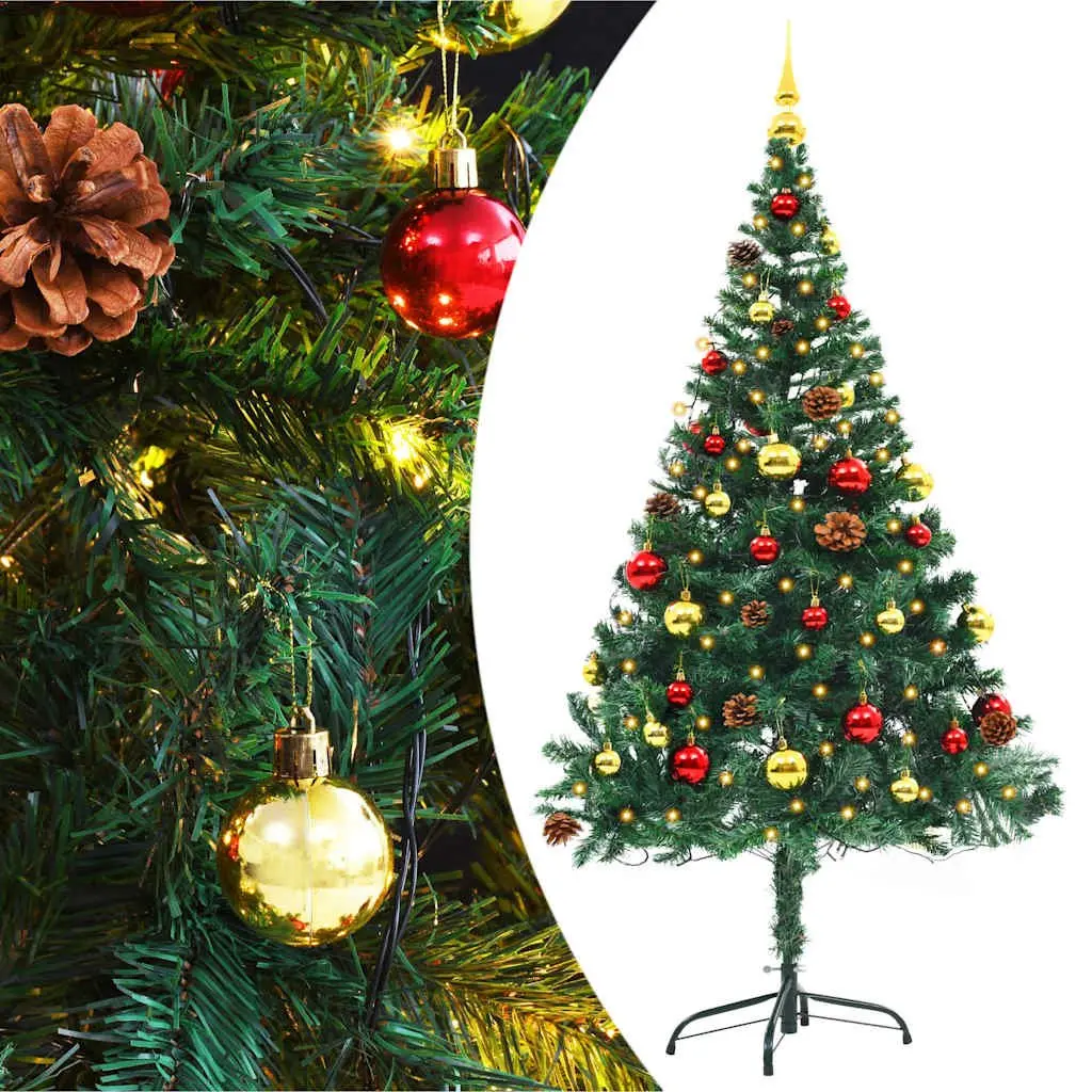 Artificial Christmas Tree Indoor Outdoor 150cm Green with LED Baubles