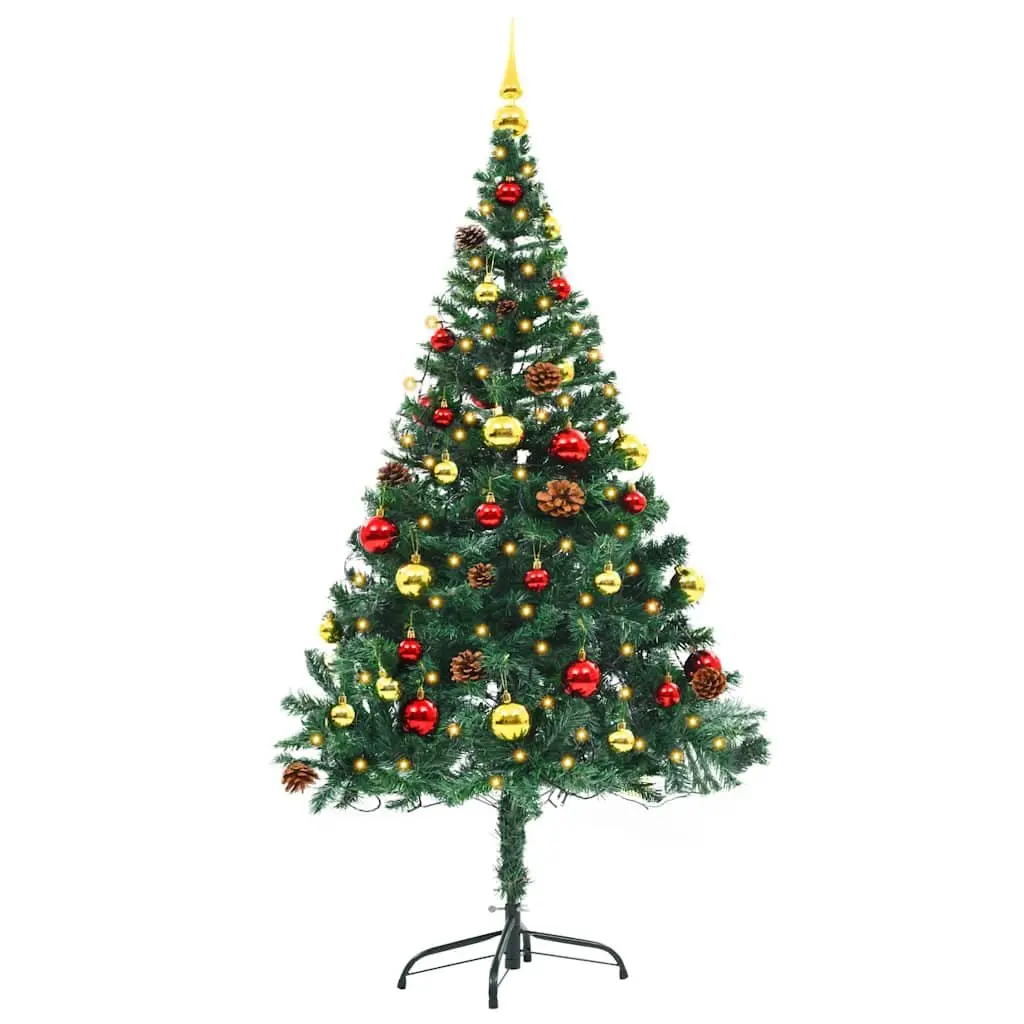 Artificial Christmas Tree Indoor Outdoor 150cm Green with LED Baubles