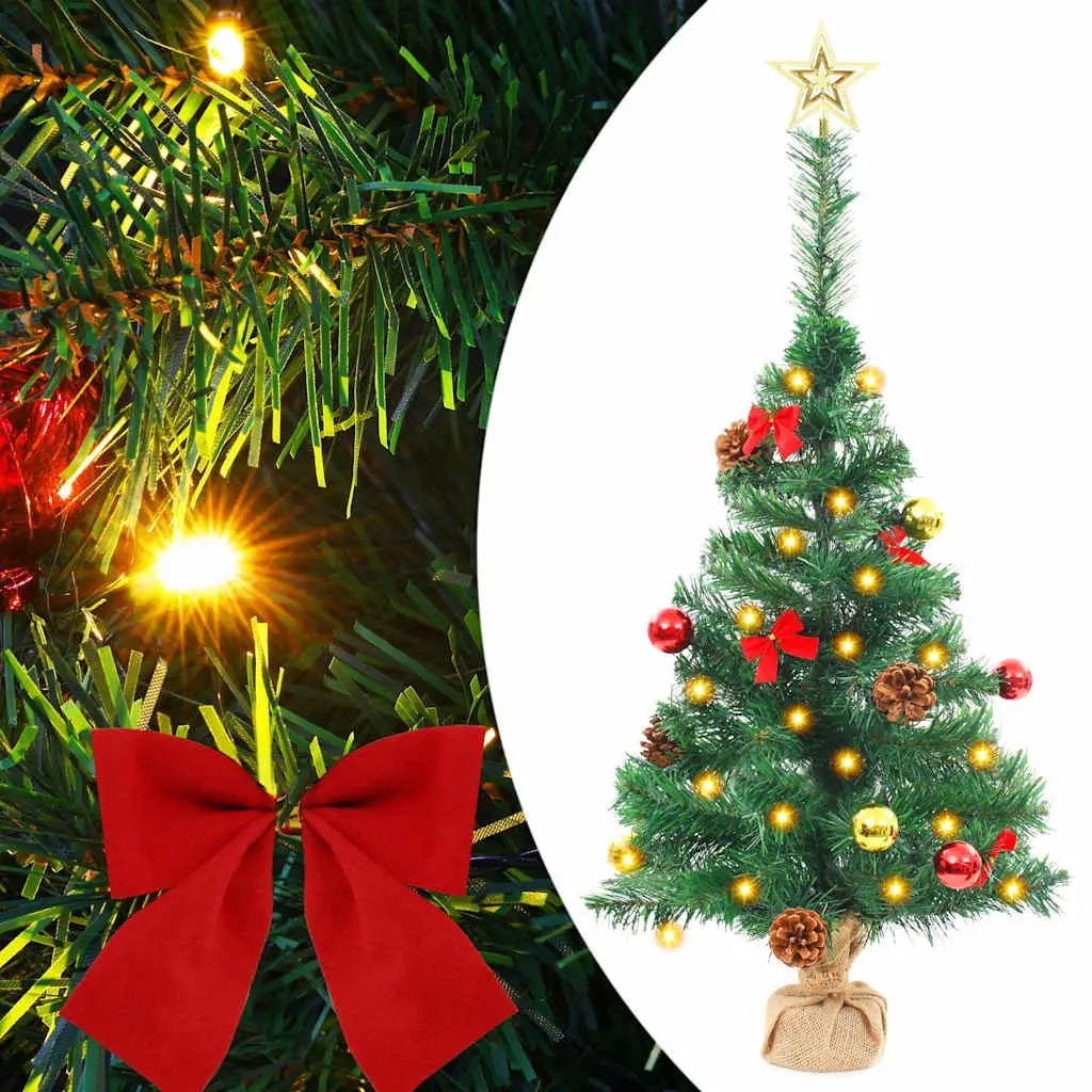 Artificial Pre-lit Christmas Tree Green 64cm LED Baubles Ornaments Indoor