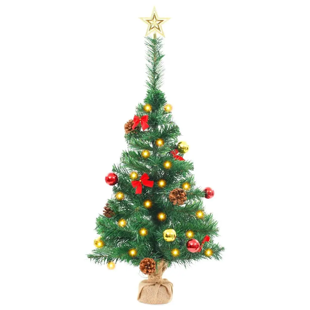 Artificial Pre-lit Christmas Tree Green 64cm LED Baubles Ornaments Indoor