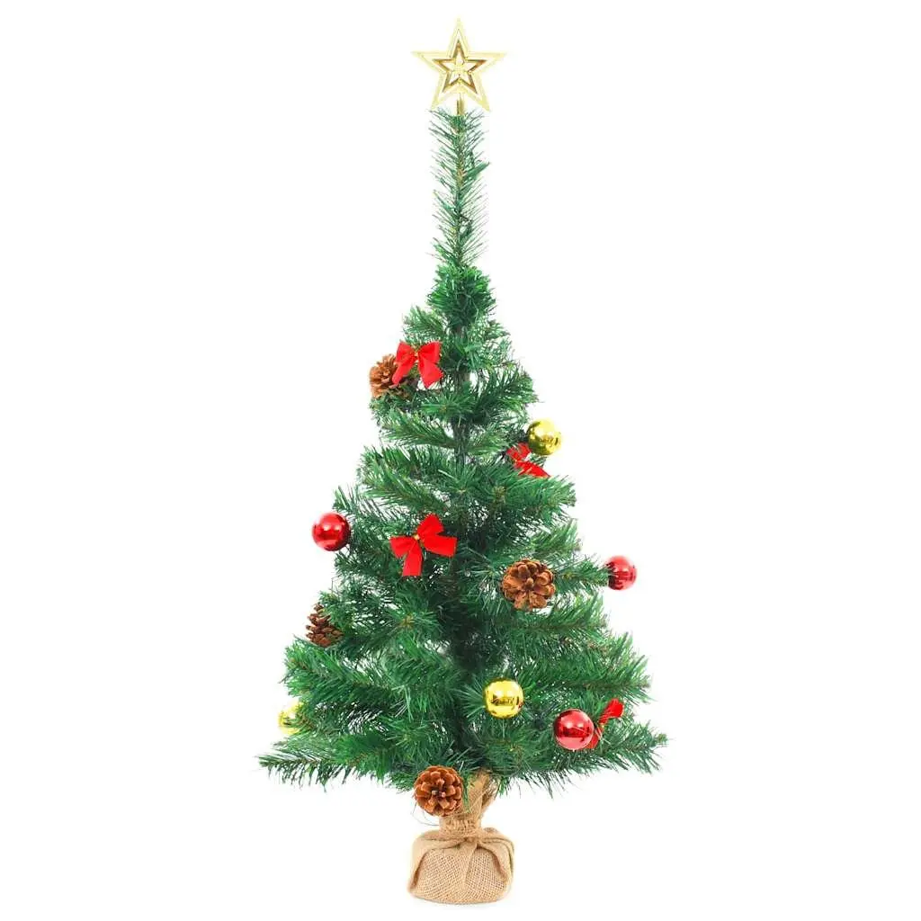 Artificial Pre-lit Christmas Tree Green 64cm LED Baubles Ornaments Indoor
