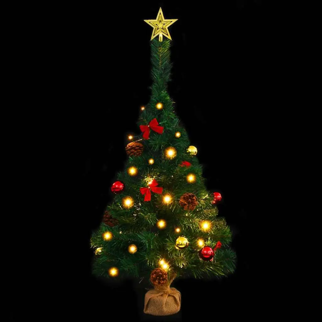 Artificial Pre-lit Christmas Tree Green 64cm LED Baubles Ornaments Indoor