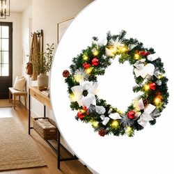 60cm Christmas Wreath with LED Lights and Baubles