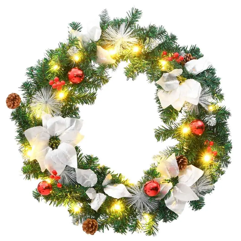 Christmas Wreath 60cm Indoor Outdoor Green White with LED Lights
