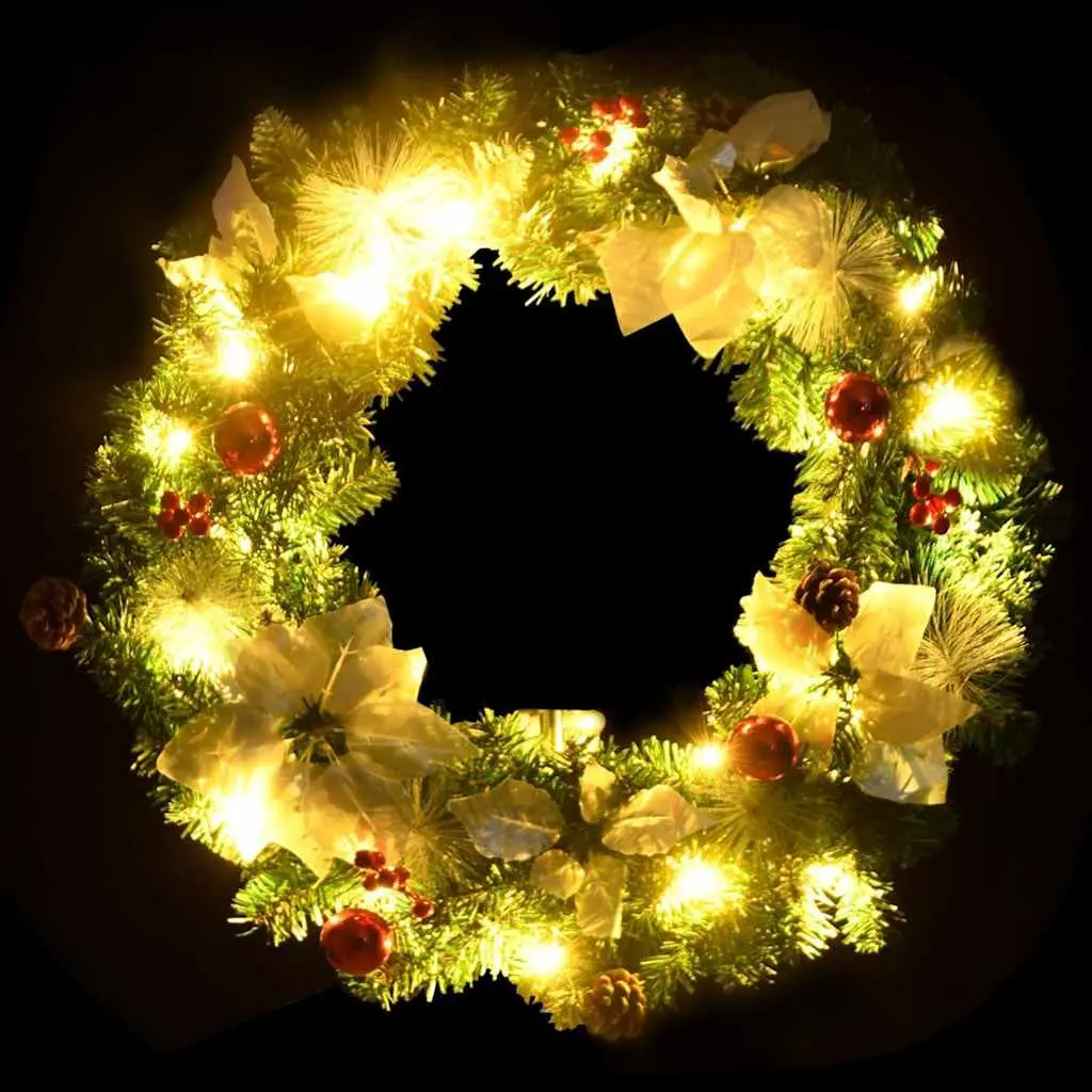 Christmas Wreath 60cm Indoor Outdoor Green White with LED Lights