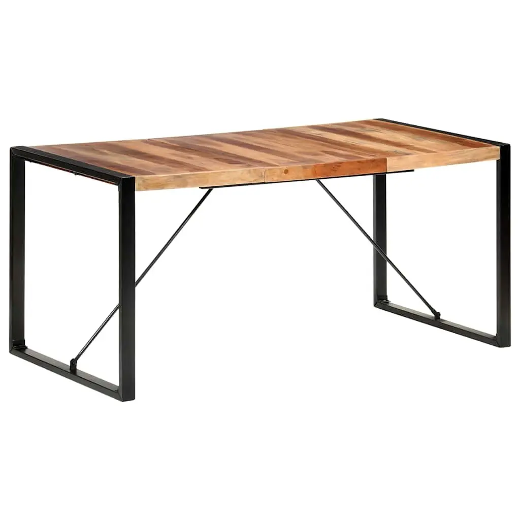 Dining Table 160x80x75cm Industrial Brown Solid Wood Acacia Rubberwood Steel