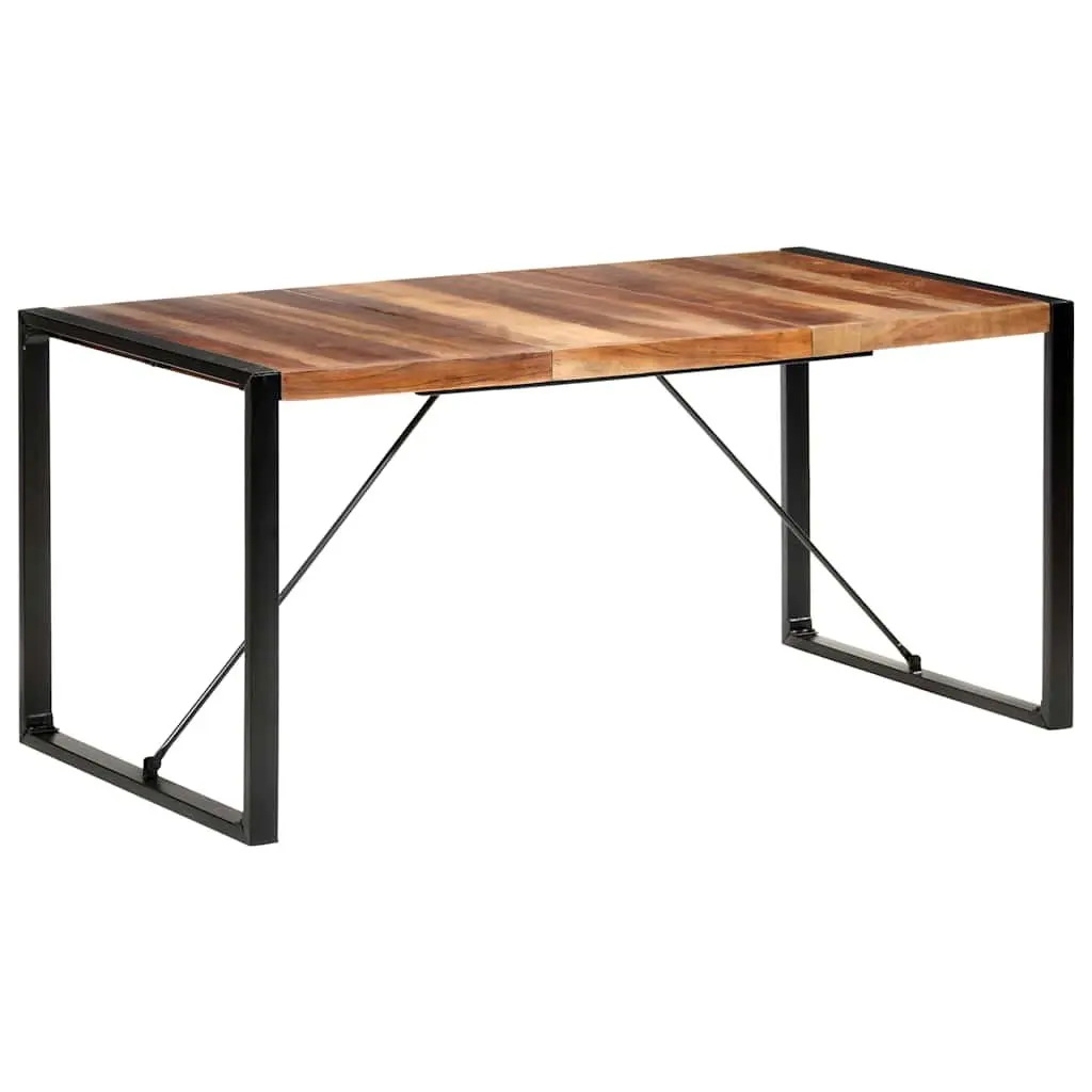 Dining Table 160x80x75cm Industrial Brown Solid Wood Acacia Rubberwood Steel