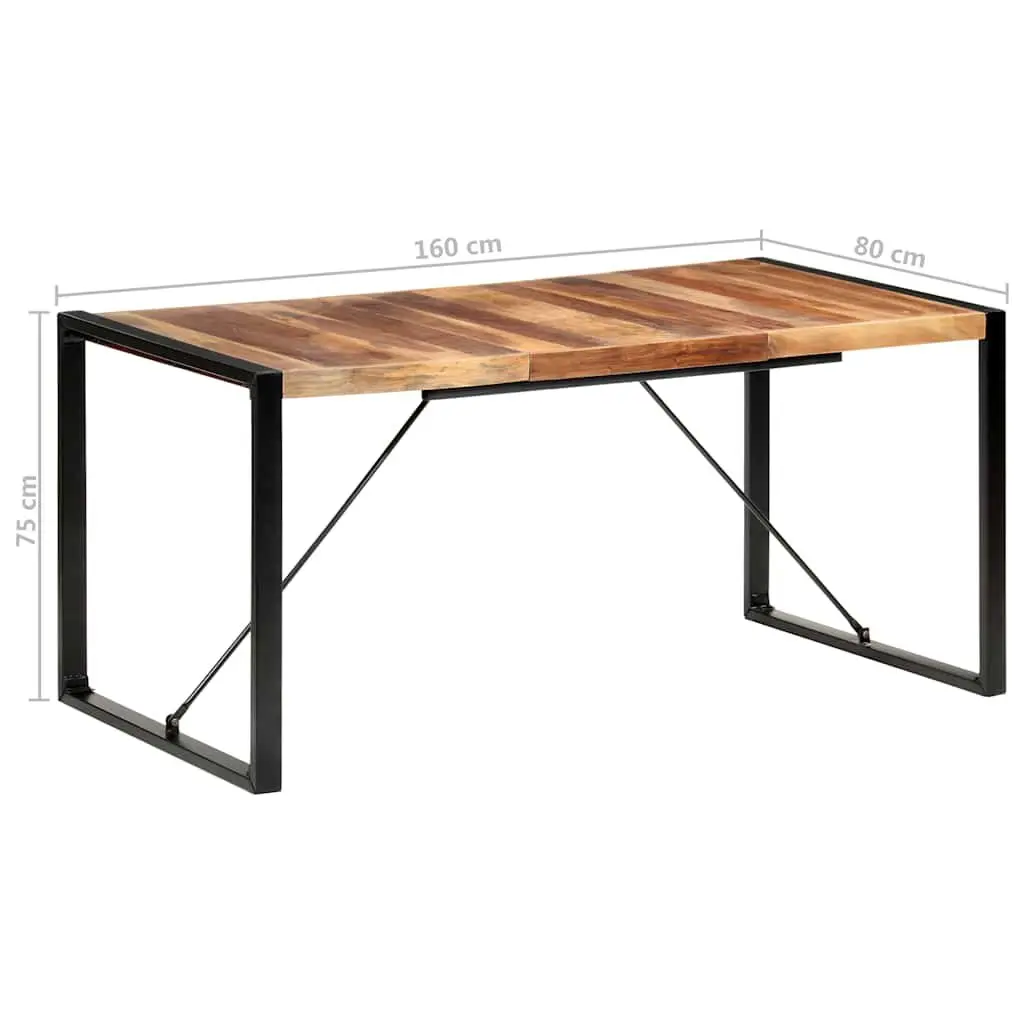 Dining Table 160x80x75cm Industrial Brown Solid Wood Acacia Rubberwood Steel