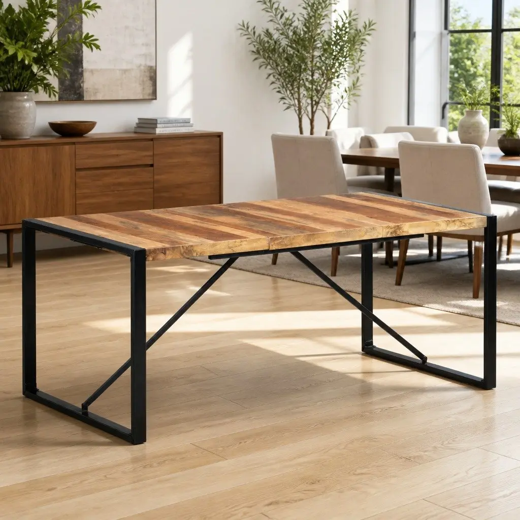 Dining Table 180x90x75 cm Brown Solid Wood Acacia Rubberwood Industrial Kitchen