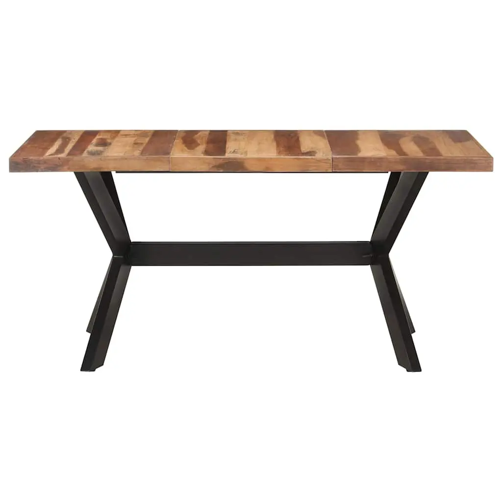 Industrial Solid Wood Dining Table 160x80x75 cm Steel Legs Cross Frame Kitchen