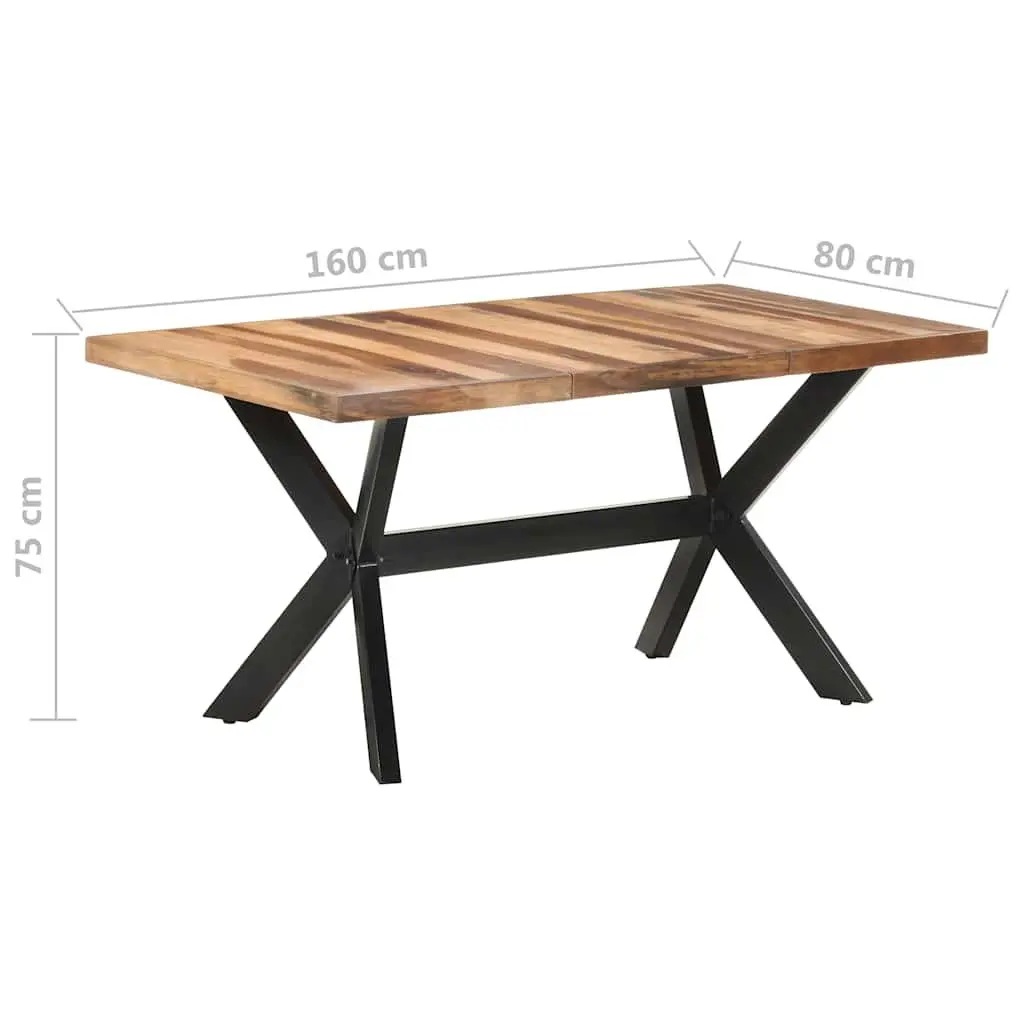 Industrial Solid Wood Dining Table 160x80x75 cm Steel Legs Cross Frame Kitchen
