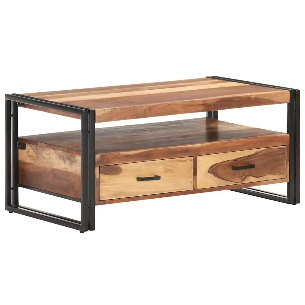 Coffee Table 100x55x45cm Solid Acacia Wood Storage Drawers Shelf Living Room