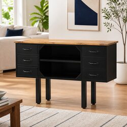 110x30x65 cm Sideboard - Solid Mango Wood & Steel