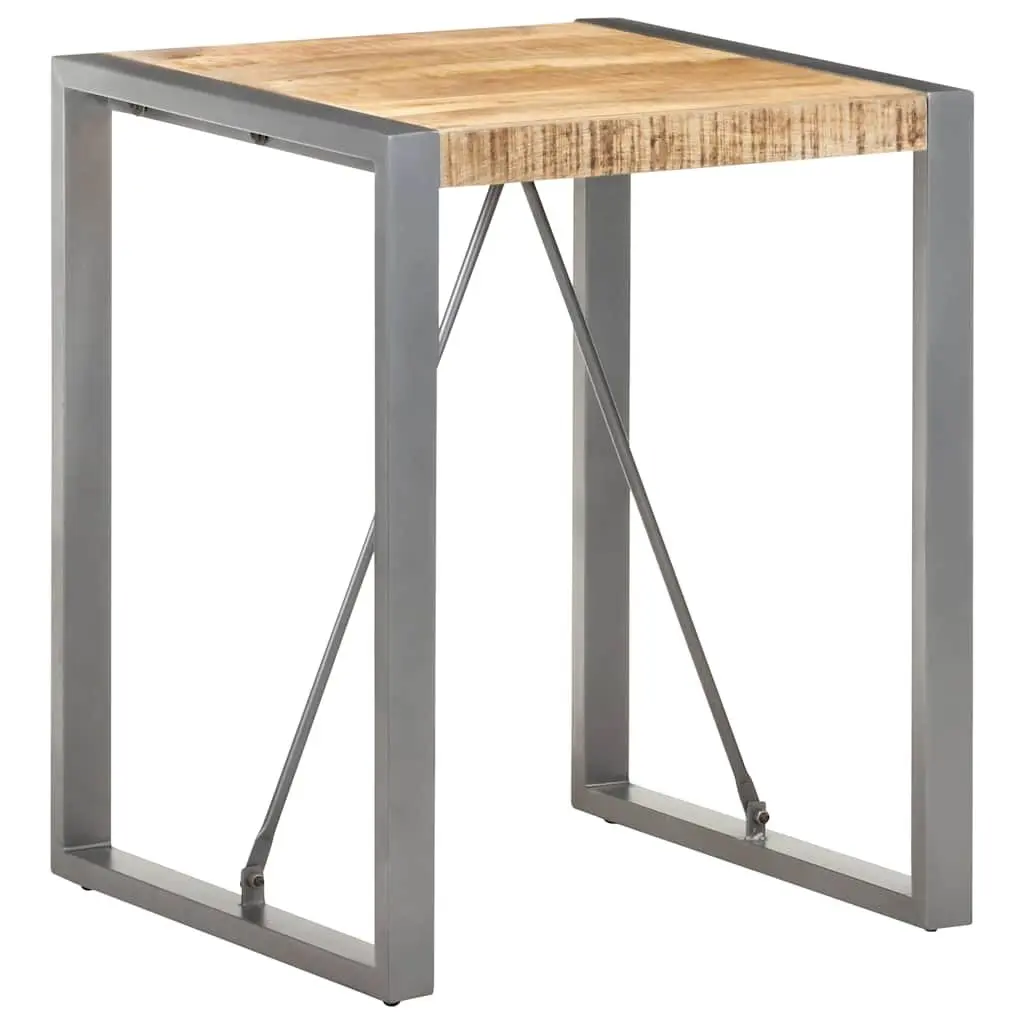 Dining Table 60x60x75cm Solid Rough Mango Wood Steel Legs Kitchen Room Grey