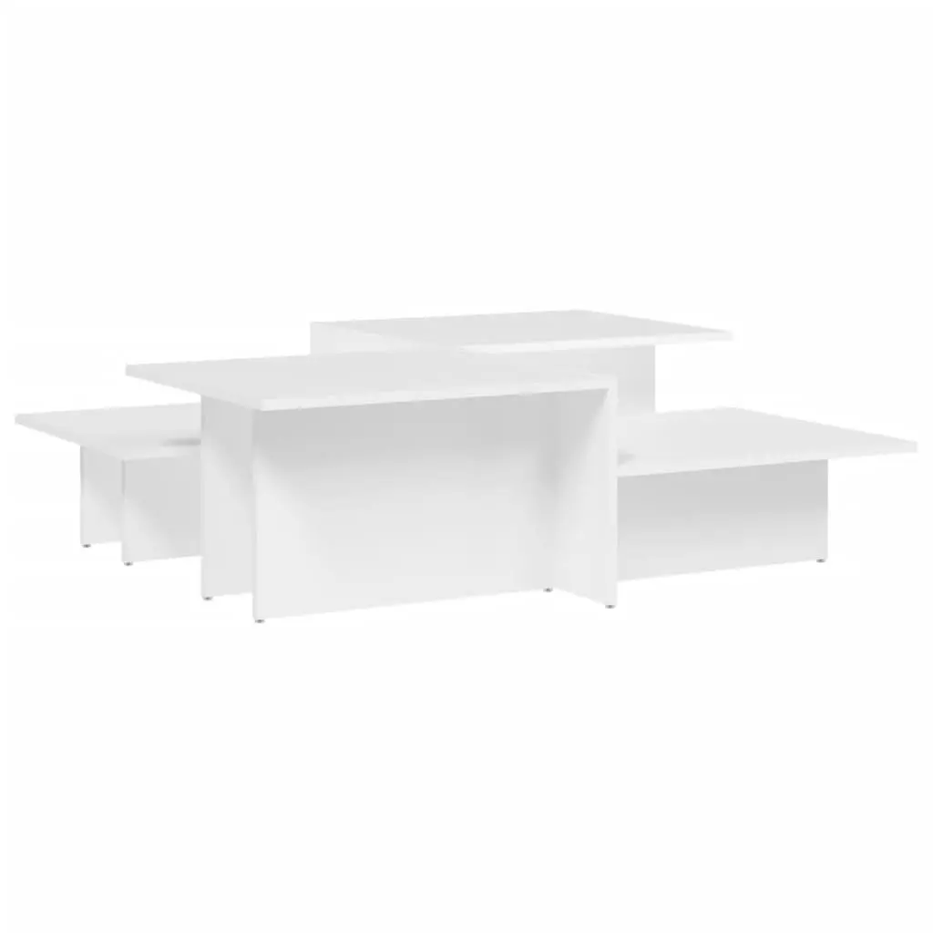 Coffee Table Set Living Room 2 Pieces White Engineered Wood