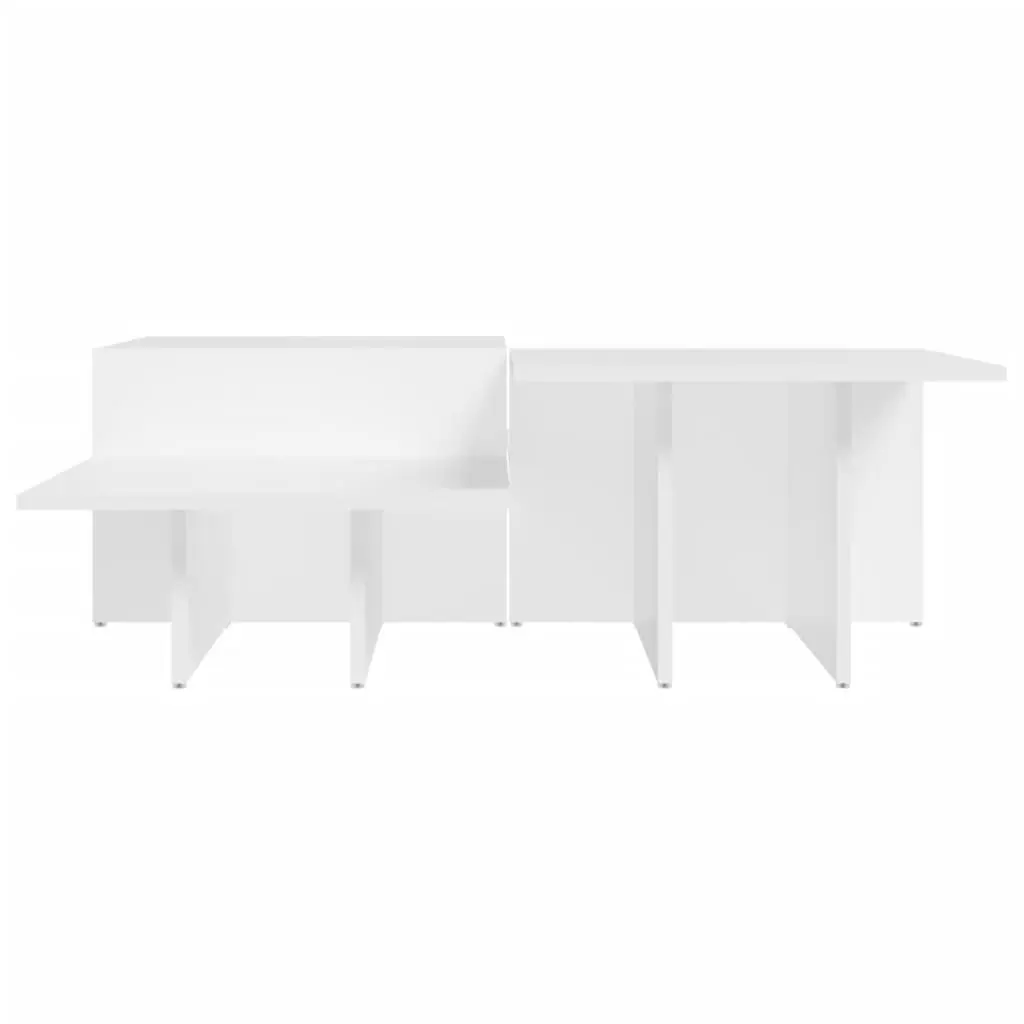 Coffee Table Set Living Room 2 Pieces White Engineered Wood