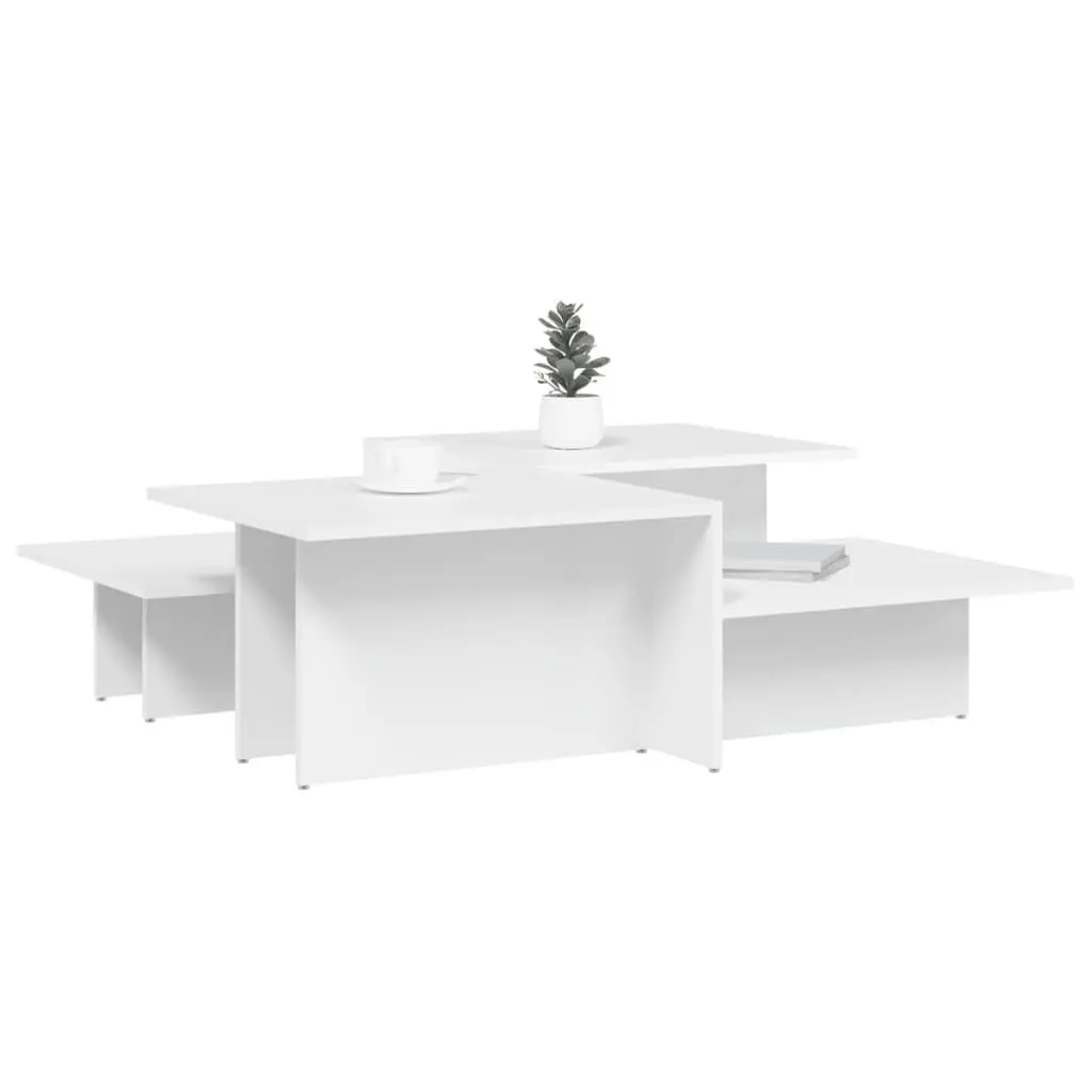 Coffee Table Set Living Room 2 Pieces White Engineered Wood