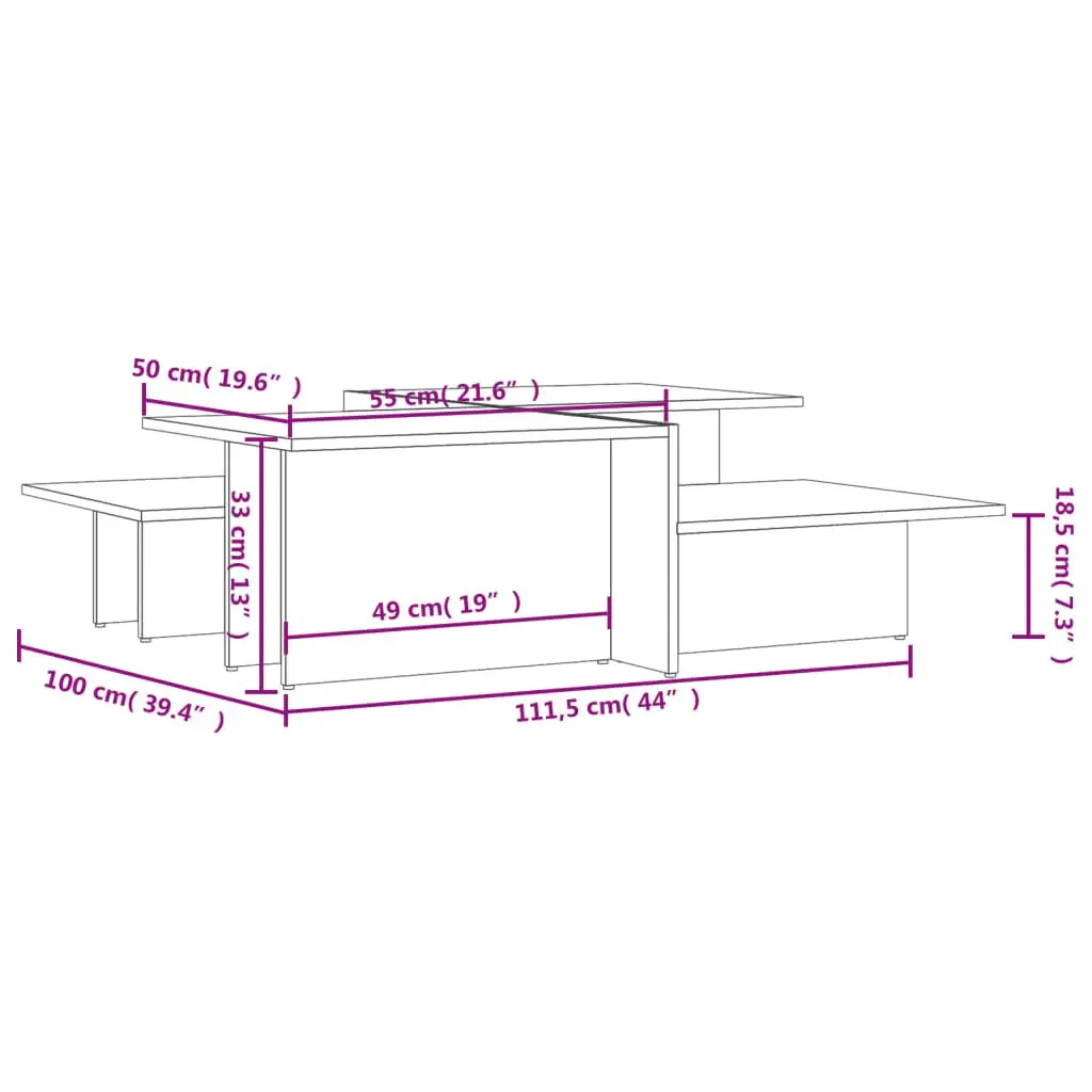 Coffee Table Set Living Room 2 Pieces White Engineered Wood