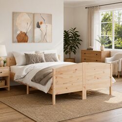 Bed Frame 150x200 cm Solid Wood Pine Wooden Bedroom Furniture without Mattress