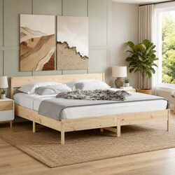 King Bed Frame Dimensions 183x203 cm Solid Pine Wood