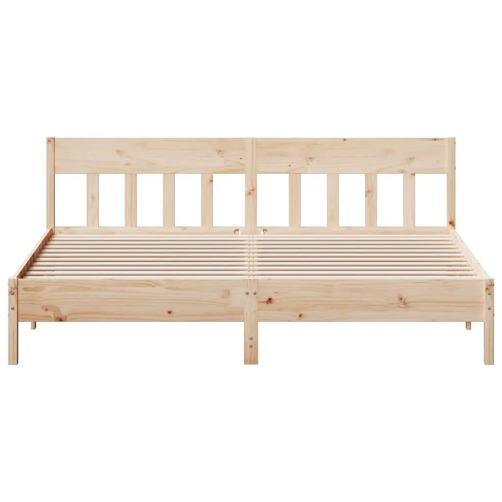 King Bed Frame Solid Pine Wood 183x203 cm Brown Bedroom Furniture Slatted Base