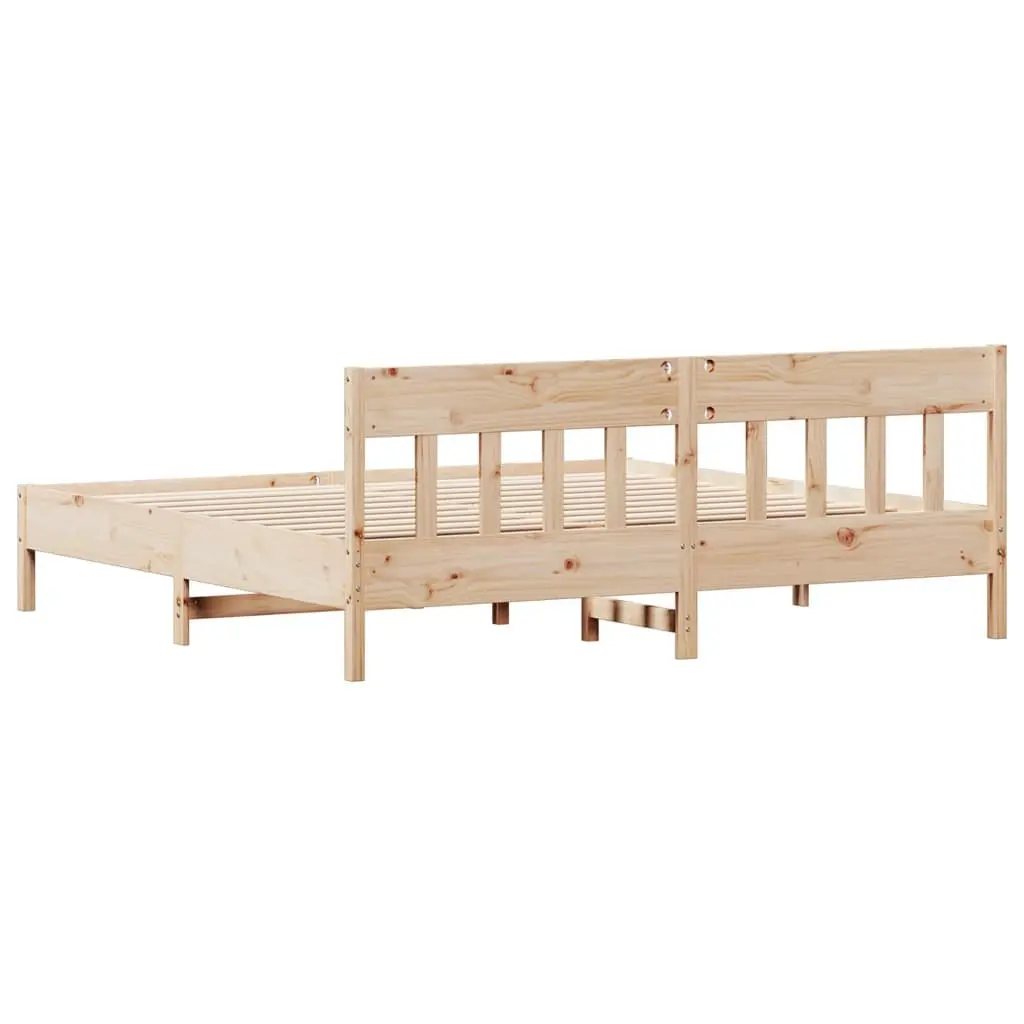 King Bed Frame Solid Pine Wood 183x203 cm Brown Bedroom Furniture Slatted Base