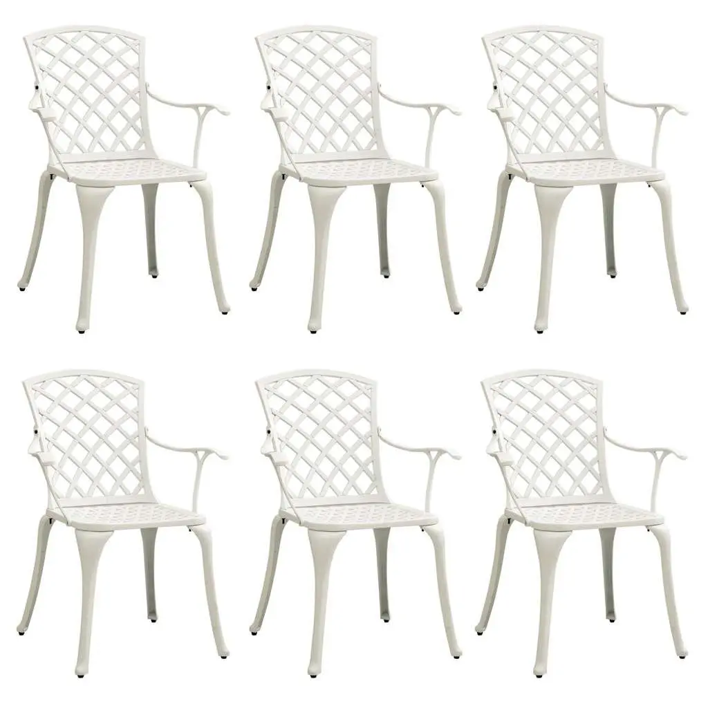 Cast Aluminium Outdoor Garden Chairs Set of 6 White Patio Dining Armchair