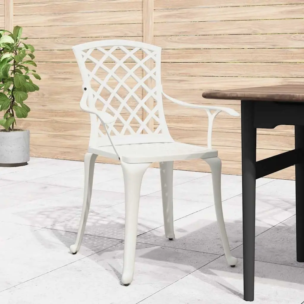 Cast Aluminium Outdoor Garden Chairs Set of 6 White Patio Dining Armchair