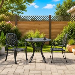 Black Outdoor Bistro Set: 3 Pieces, Cast Aluminium